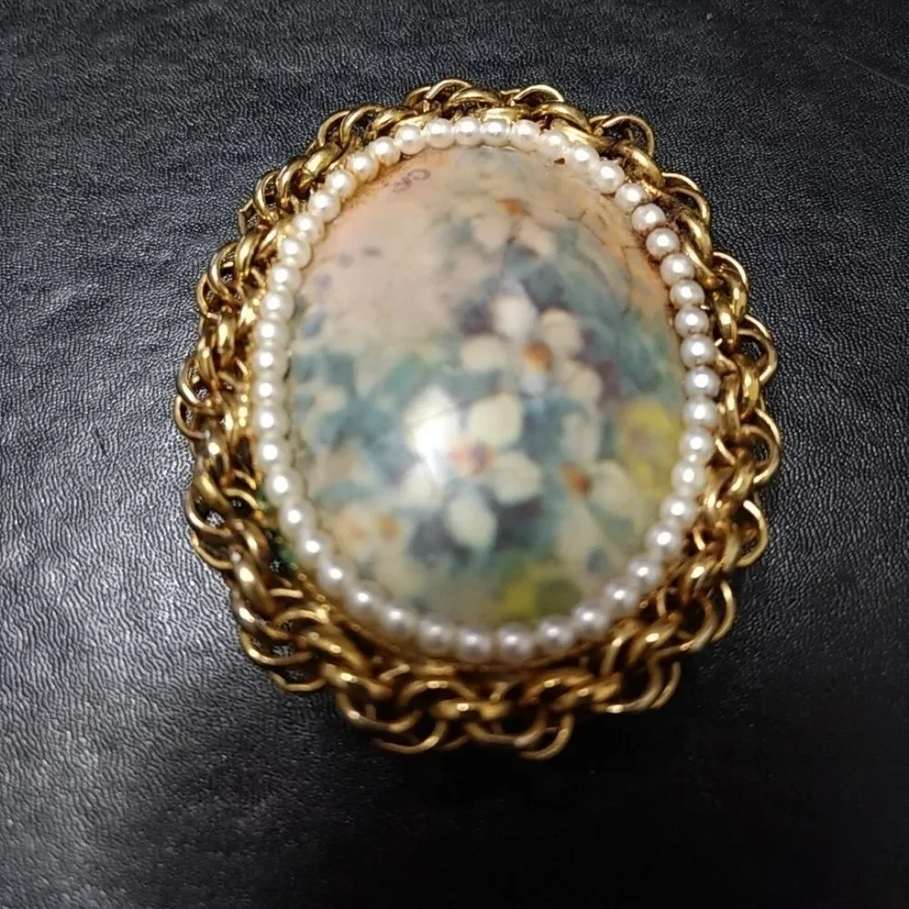 Handmade vintage painted egg brooch